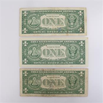 US Silver Certificate One Dollar, 3 Pieces