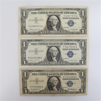 US Silver Certificate One Dollar, 3 Pieces