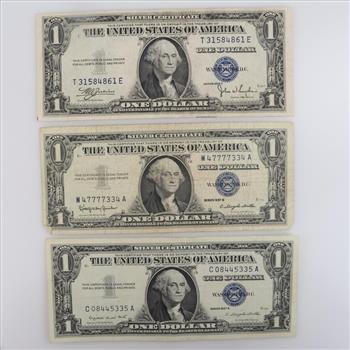 US Silver Certificate One Dollar, 3 Pieces