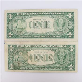 US Silver Certificate One Dollar Blue Seal, 2 Pieces