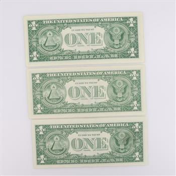 US Silver Certificate One Dollar Blue Seal, 3 Pieces