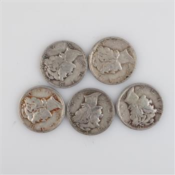 US Silver Dimes, 5 Pieces
