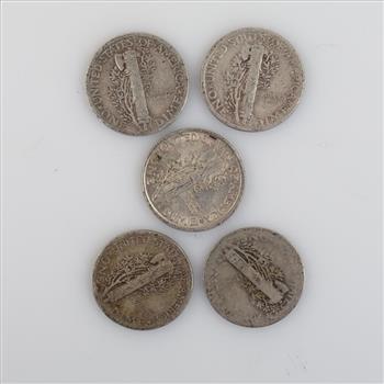 US Silver Dimes, 5 Pieces