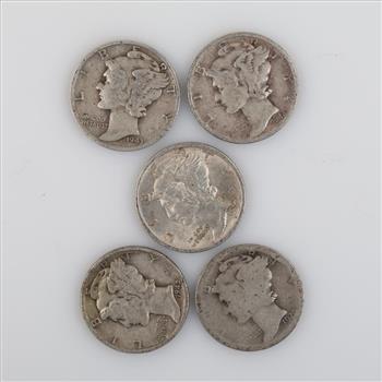 US Silver Dimes, 5 Pieces