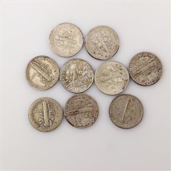 U.S. Silver Dimes, 9 Pieces