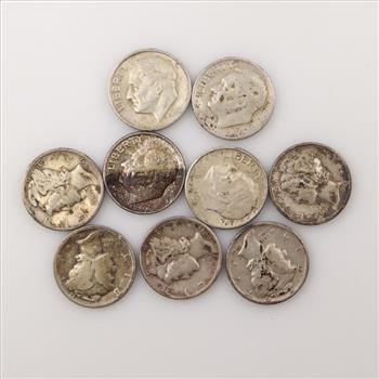 U.S. Silver Dimes, 9 Pieces