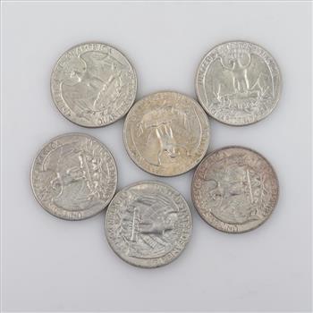 US Silver Quarters, 6 Pieces