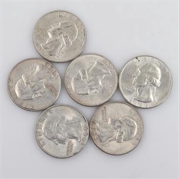 US Silver Quarters, 6 Pieces