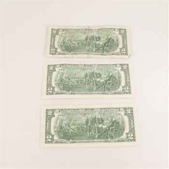 US Two Dollar Federal Reserve Note; 3 Pieces