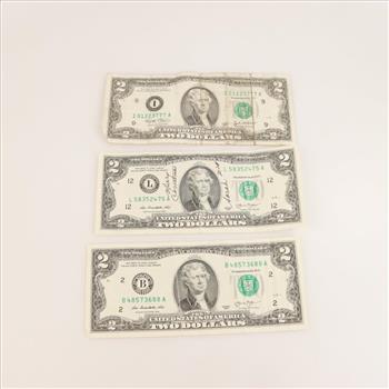US Two Dollar Federal Reserve Note; 3 Pieces