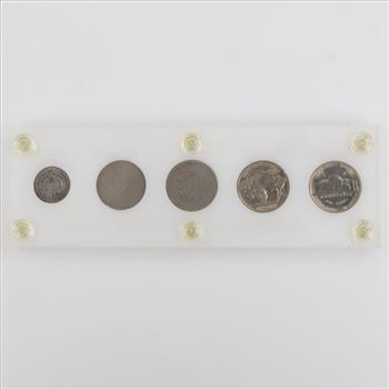US Type Set Nickel 5 Coins, Includes Silver Half Dime