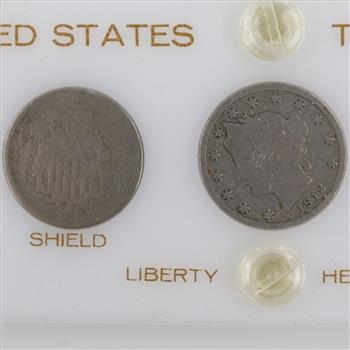 US Type Set Nickel 5 Coins, Includes Silver Half Dime
