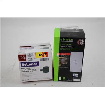 UtiliTech Puck Lights, Enbrighten Smart Switch, Bellance Robe Hook, 3 Pieces