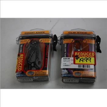 Utility Clip Stick, Smart Knife, Space Pen, Knife Sharpener, Thermal Gloves, 5 Pieces