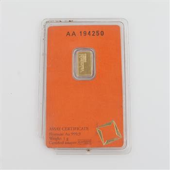 Valcambi Suisse Fine Gold 1 Gram Bar