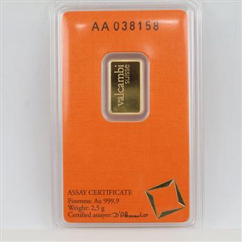 Valcambi Suisse Fine Gold 2.5g Bar