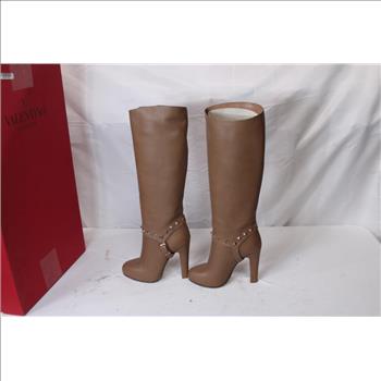 Valentino High Heeled Knee High Leather Boots, Size EU 35