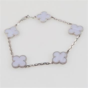Van Cleef 18kt White Gold Rhodium Plated Alhambra Bracelet-Evaluated By Certified Gemologist