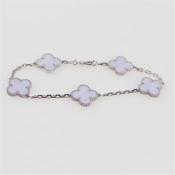 Van Cleef 18kt White Gold Rhodium Plated Alhambra Bracelet-Evaluated By Certified Gemologist