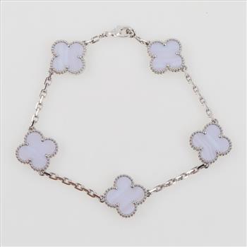 Van Cleef 18kt White Gold Rhodium Plated Alhambra Bracelet-Evaluated By Certified Gemologist