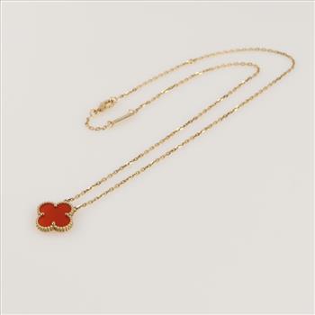 Van Cleff & Arpels 18kt Gold Clover Leaf Pendant Necklace Evaluated By Certified Gemologist-AGS/GIA