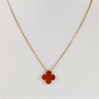 Van Cleff & Arpels 18kt Gold Clover Leaf Pendant Necklace Evaluated By Certified Gemologist-AGS/GIA