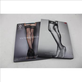 Victoria's Secret Hosiery, Green, Pink, Red, Logo Band And Lace Top Thigh Highs, XL, M, 4 Pieces