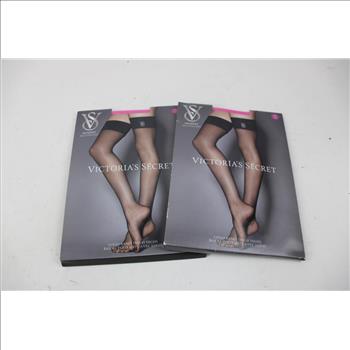 Victoria's Secret Hosiery, Green, Pink, Red, Logo Band And Lace Top Thigh Highs, XL, M, 4 Pieces