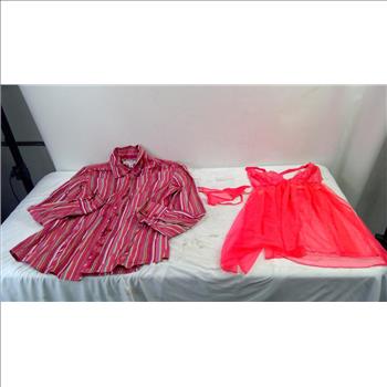 Victoria's Secret Large Lingerie 2-Piece, Tommy Hilfiger Pink Striped Button-Up, 2 Pieces