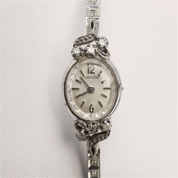 Vintage Croton Watch With 14kt White Gold Diamond Band