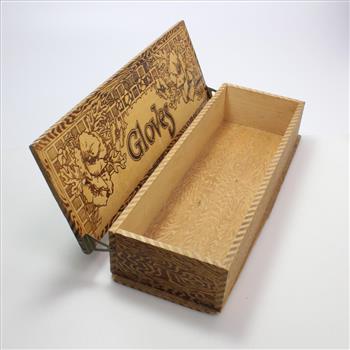 Vintage Pyrography Wooden Gloves Box with Flower Design