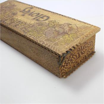 Vintage Pyrography Wooden Gloves Box with Flower Design