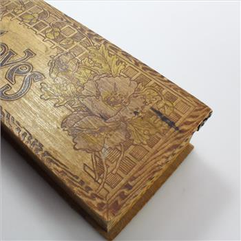 Vintage Pyrography Wooden Gloves Box with Flower Design