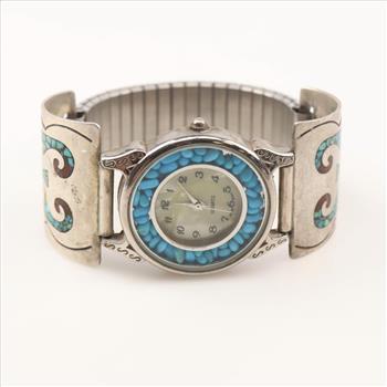 Vintage Silver Watch Tips with Stone inlay