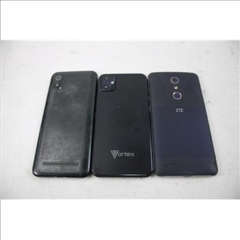 Vortex & ZTE Cell Phone Lot, 3 Pieces, Sold For Parts