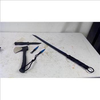 Wartech Hunting Machete Sword, Schrade Camp Hatchet, Gerber Knife, 3 Pieces