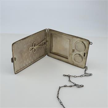 Webster Company Silver Purse Compact On Wrist Chain