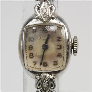 Women's 14kt White Gold & Diamond Vintage Elgin Watch