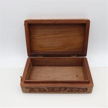 Wood Floral Engraved Box Metal Latch