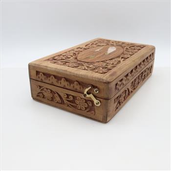 Wood Floral Engraved Box Metal Latch