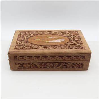 Wood Floral Engraved Box Metal Latch