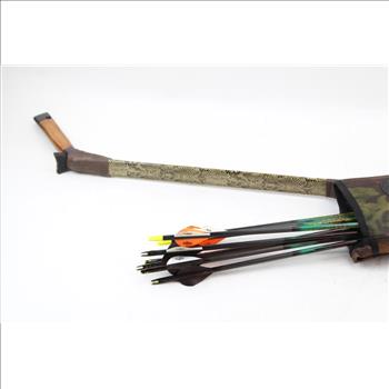 Wooden Bow With Quiver And Cabela's Arrows, 13 Pieces