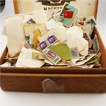 Wooden Box Of Stamps, 500+ Pieces