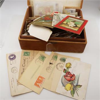 Wooden Box Of Stamps, 500+ Pieces
