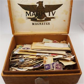 Wooden Box Of Stamps, 500+ Pieces
