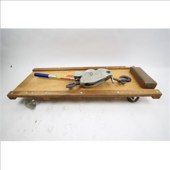 Wooden Floor Dolly And Heavy Duty Ratchet Tie Down, 2 Pieces