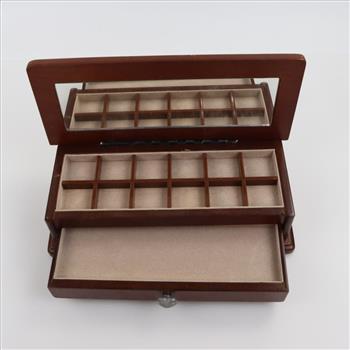 Wooden Mirrored Lid Jewelry Box