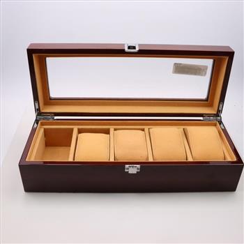 Wooden Orange Felt Lined Windowed Top Watch Case