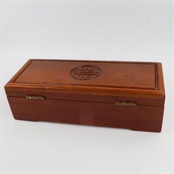 Wooden Red Lined Metal Hinged Jewelry Box