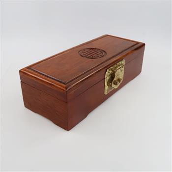 Wooden Red Lined Metal Hinged Jewelry Box